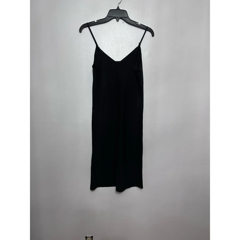 Allsaints Slip Dress Women's 00 Black Solid Knee Length V Neck Minimalist New - Picture 5 of 9